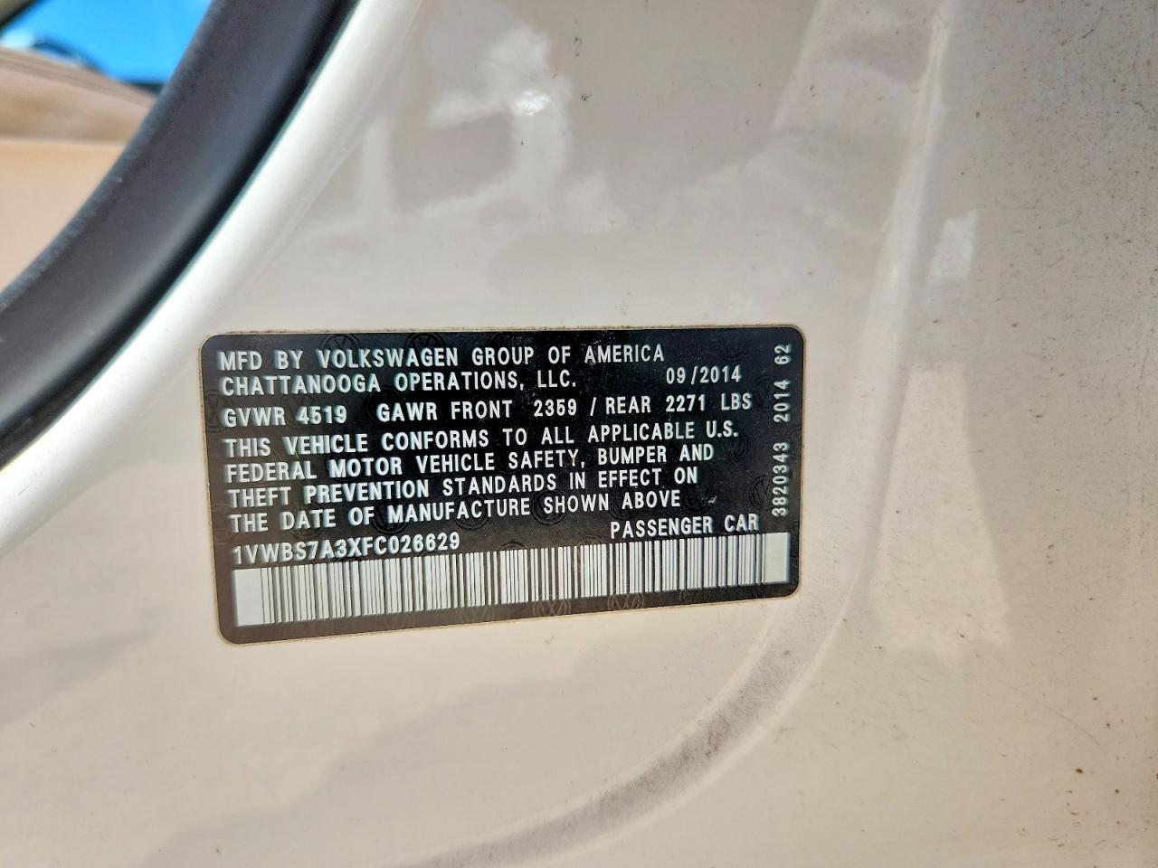 2015 Volkswagen Passat Se Белый vin: 1VWBS7A3XFC026629
