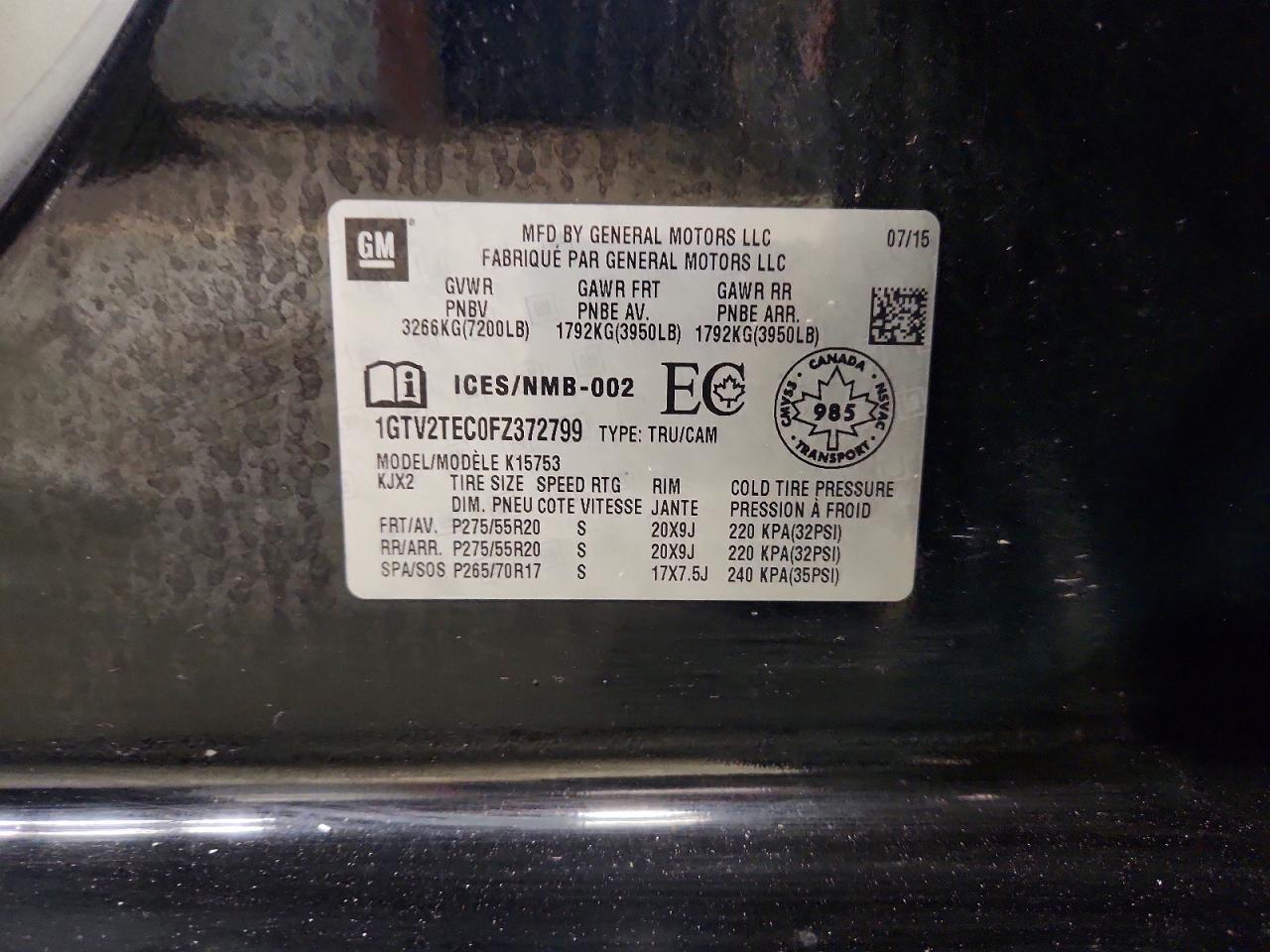 2015 Gmc Sierra K1500 Black vin: 1GTV2TEC0FZ372799