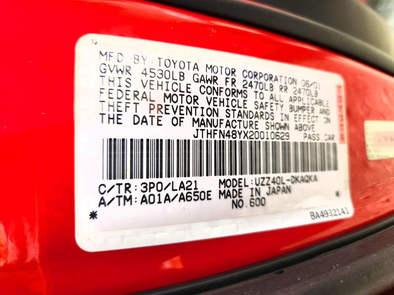 2002 Lexus Sc 430 Red vin: JTHFN48YX20010629