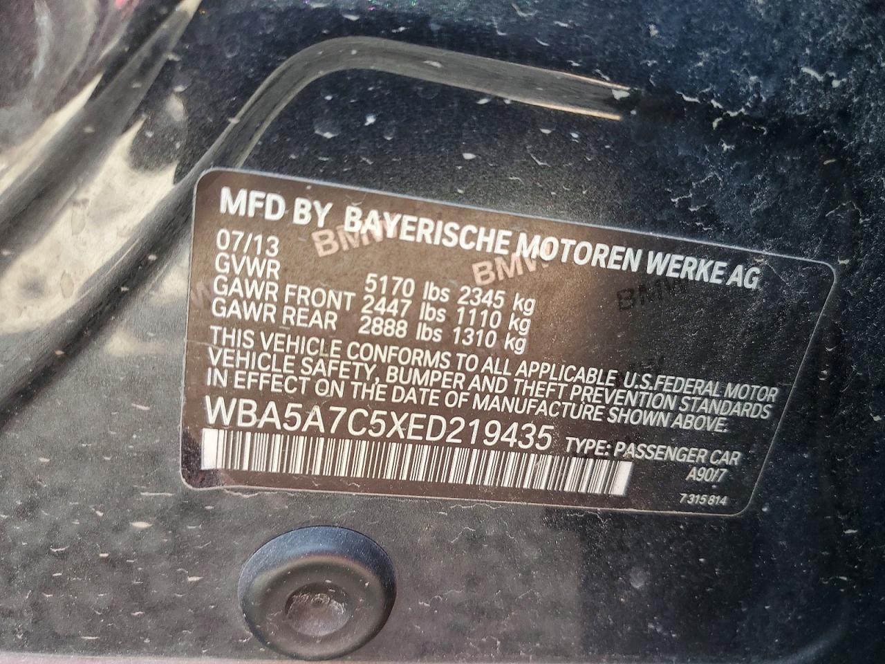 2014 Bmw 528 Xi Черный vin: WBA5A7C5XED219435