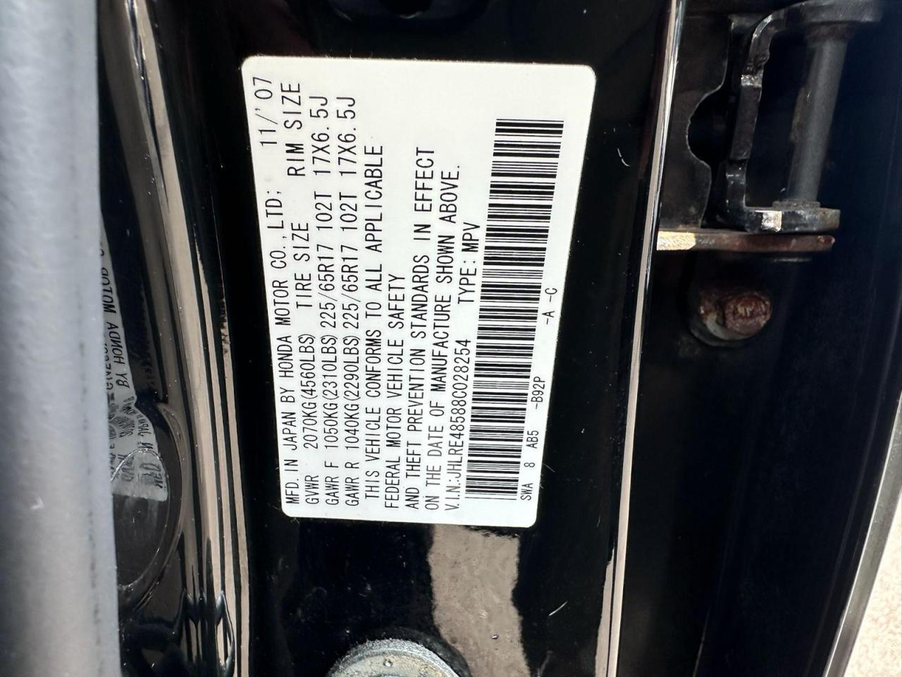 2008 Honda Cr-v Ex Black vin: JHLRE48588C028254