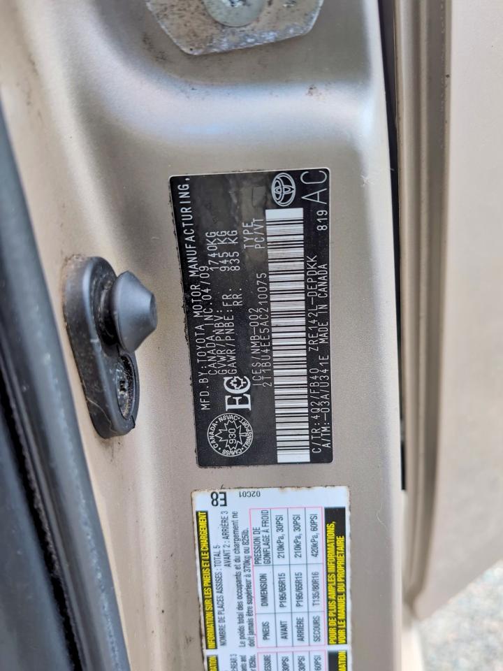 2010 Toyota Corolla Base Gold vin: 2T1BU4EE5AC210075