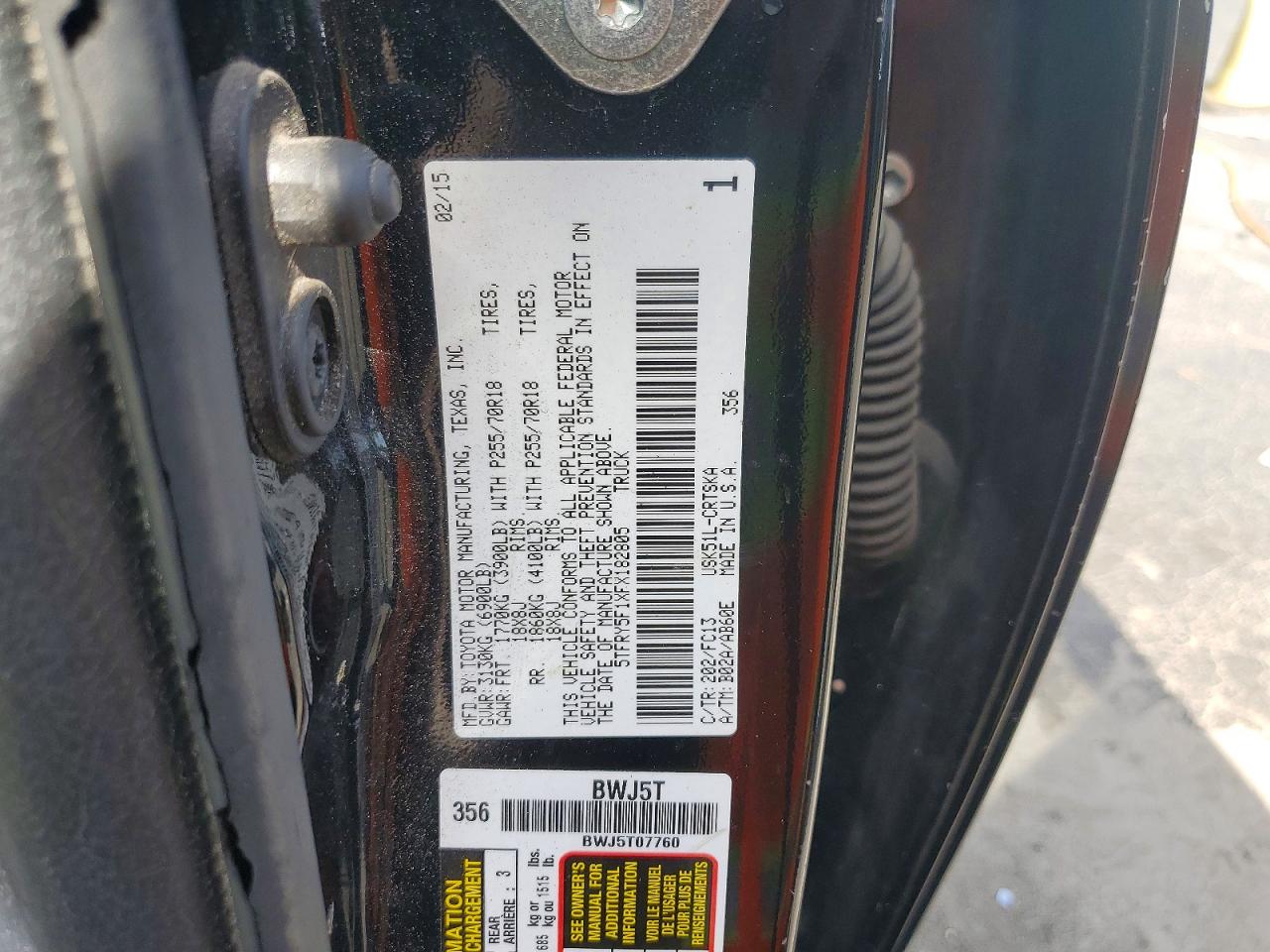 2015 Toyota Tundra Sr5 Black vin: 5TFRY5F1XFX182805