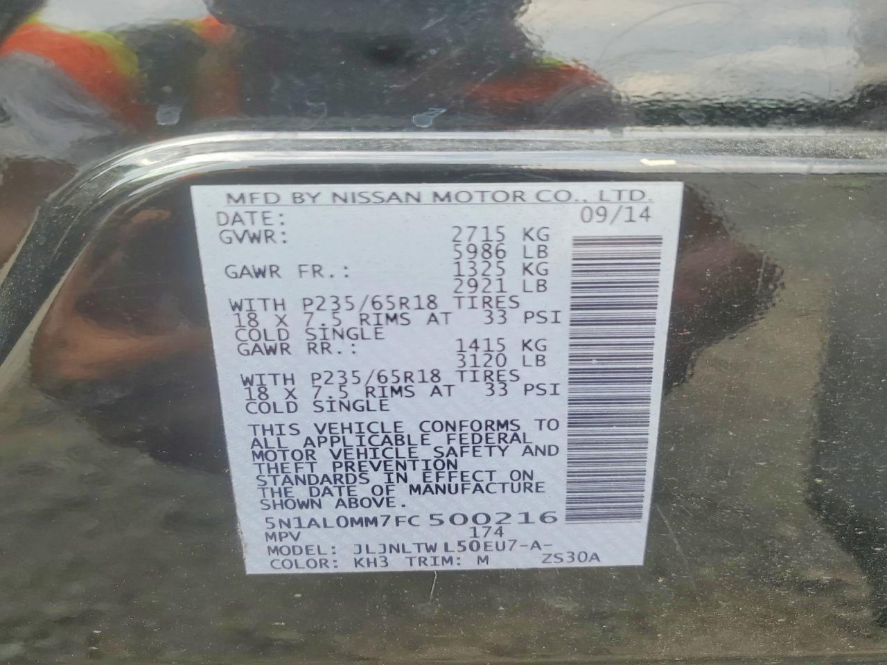 2015 Infiniti Qx60 Base Black vin: 5N1AL0MM7FC500216