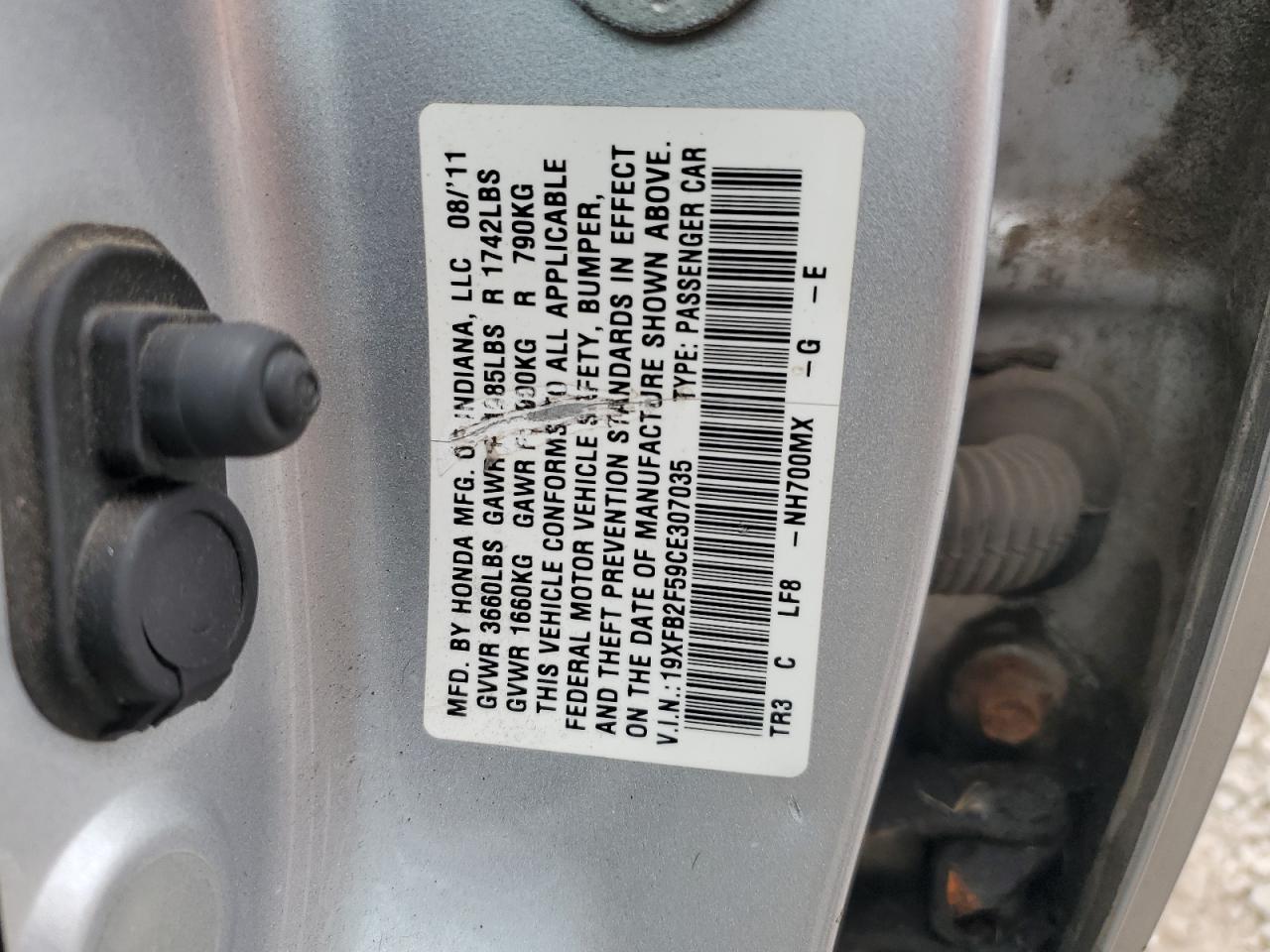 2012 Honda Civic Lx Silver vin: 19XFB2F59CE307035