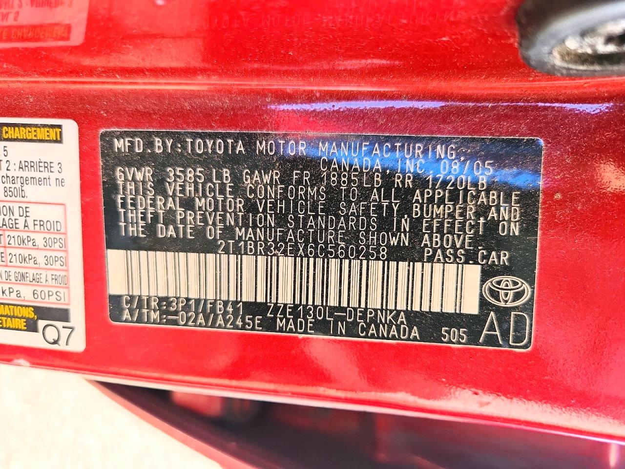 2006 Toyota Corolla Le Red vin: 2T1BR32EX6C560258