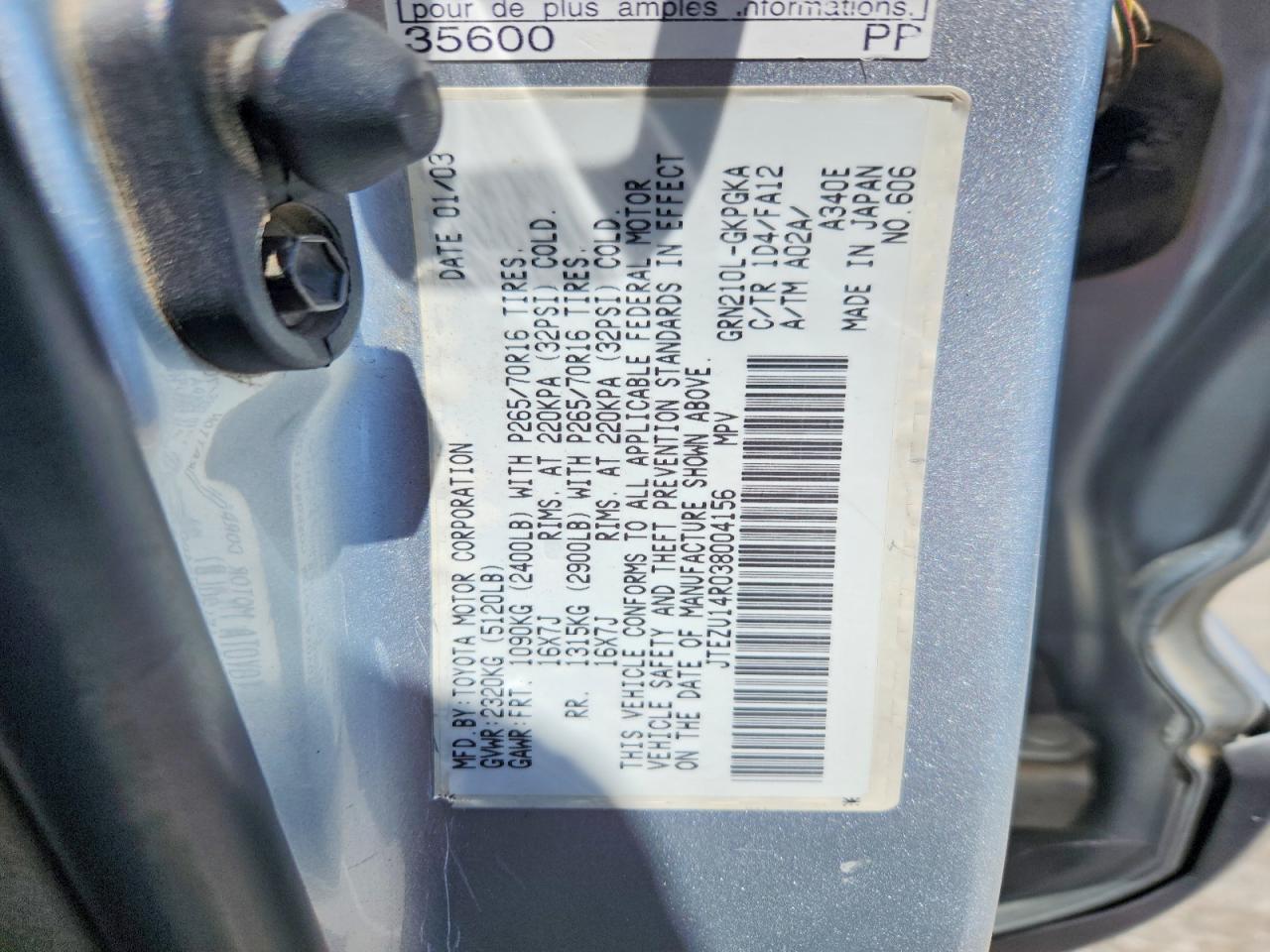 2003 Toyota 4runner Sr5 Серебряный vin: JTEZU14R038004156