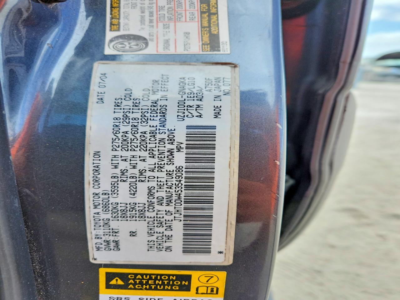 2005 Lexus Lx 470 Gray vin: JTJHT00W453549086