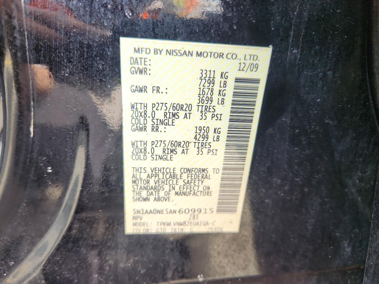 2010 Nissan Armada Platinum Черный vin: 5N1AA0NE5AN609915