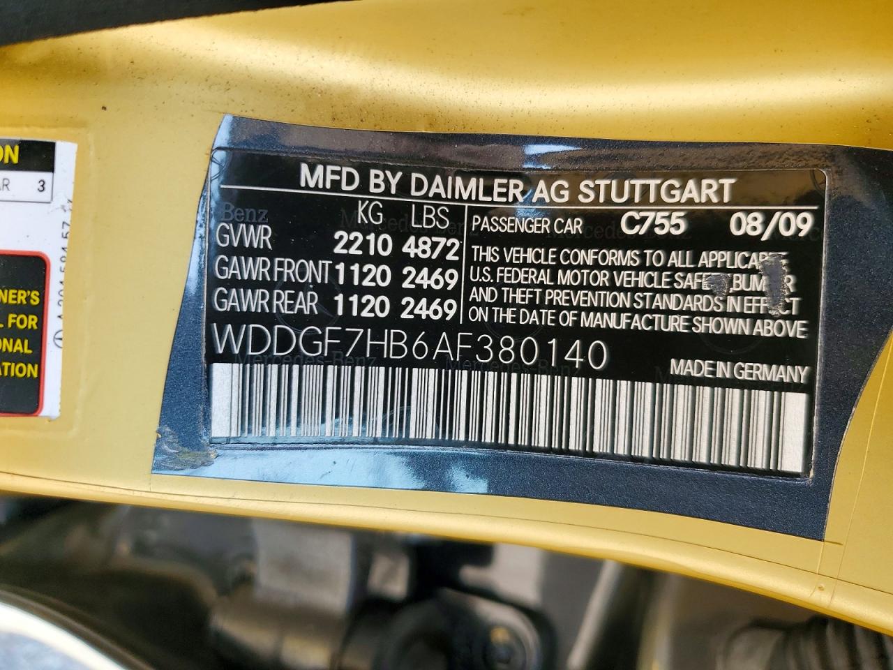 2010 Mercedes-benz C 63 Amg Two Tone vin: WDDGF7HB6AF380140