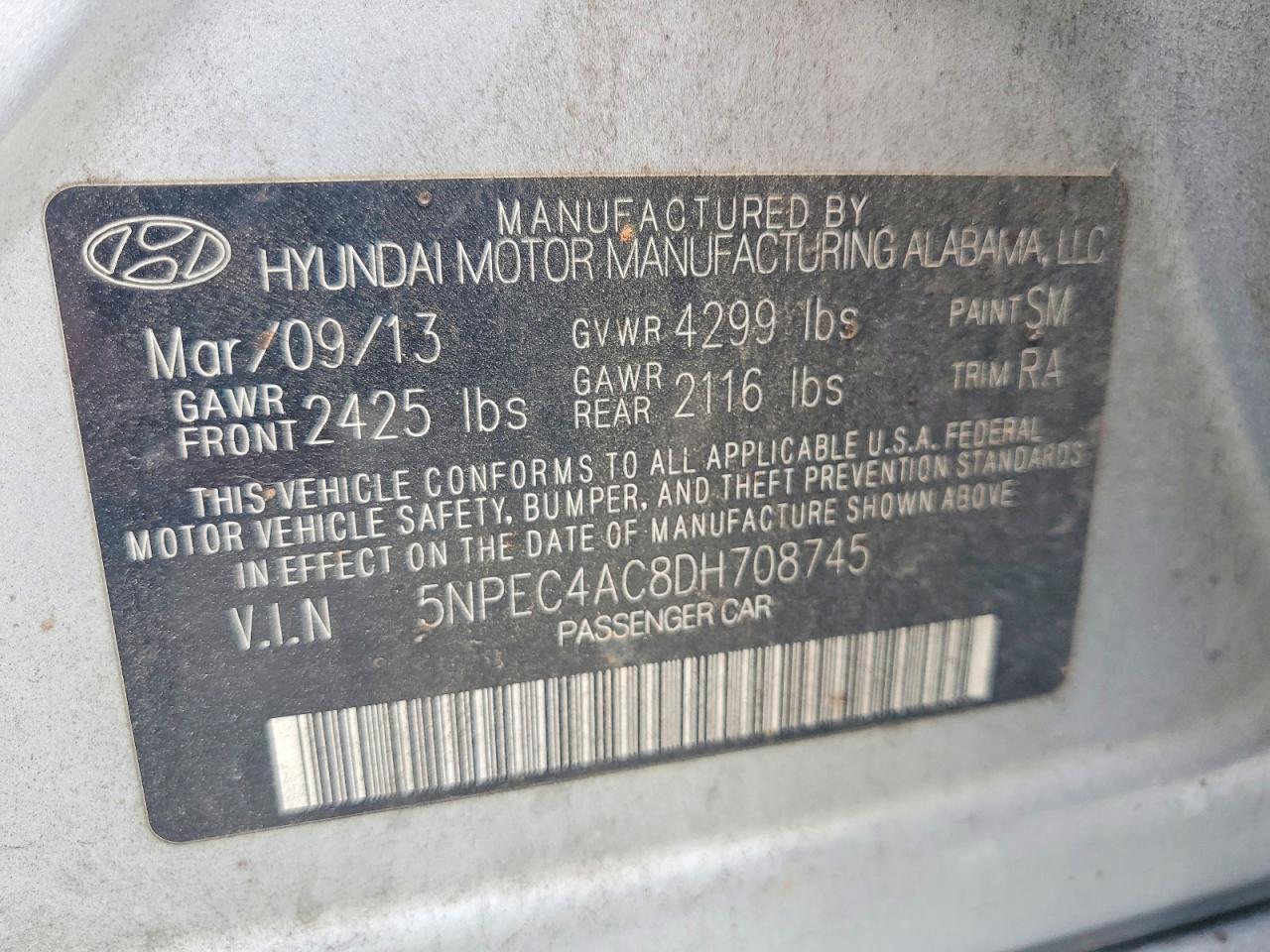 2013 Hyundai Sonata Se Silver vin: 5NPEC4AC8DH708745