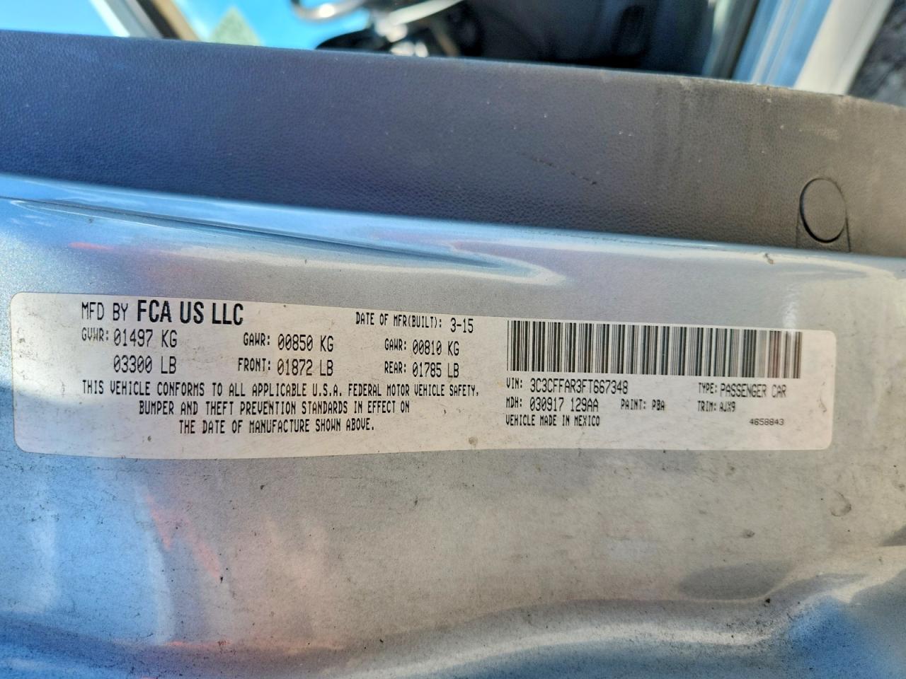 2015 Fiat 500 Pop Blue vin: 3C3CFFAR3FT667348