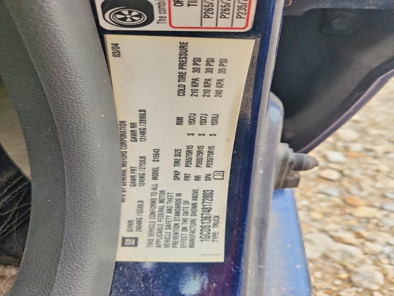 2004 Chevrolet Colorado Blue vin: 1GCDS136748172003