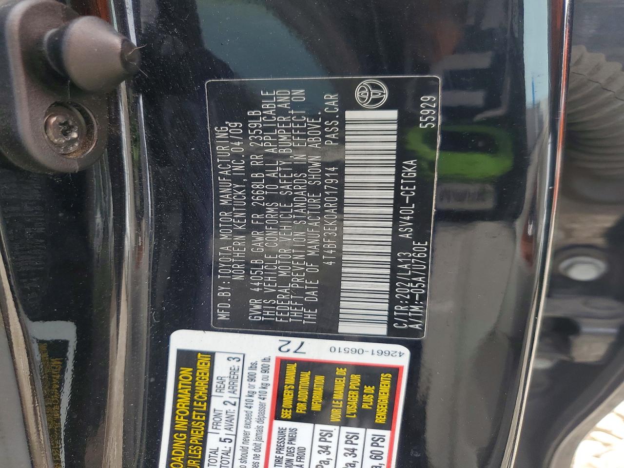 2010 Toyota Camry Xle Black vin: 4T4BF3EK0AR017914