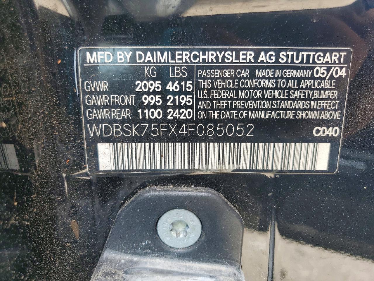 2004 Mercedes-benz Sl 500 Black vin: WDBSK75FX4F085052