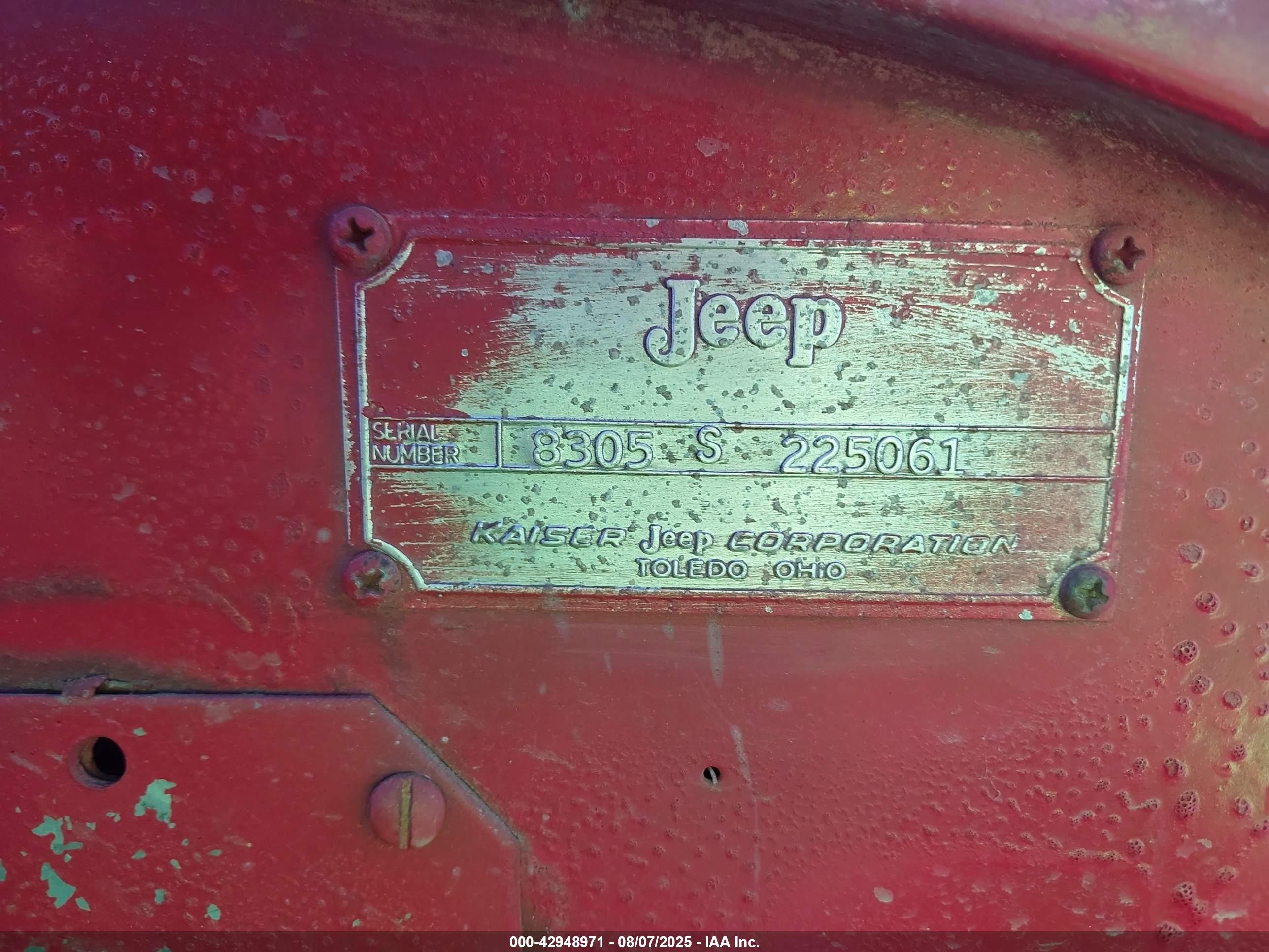 1967 Jeep Cj-5   Красный vin: 8305AS225061     