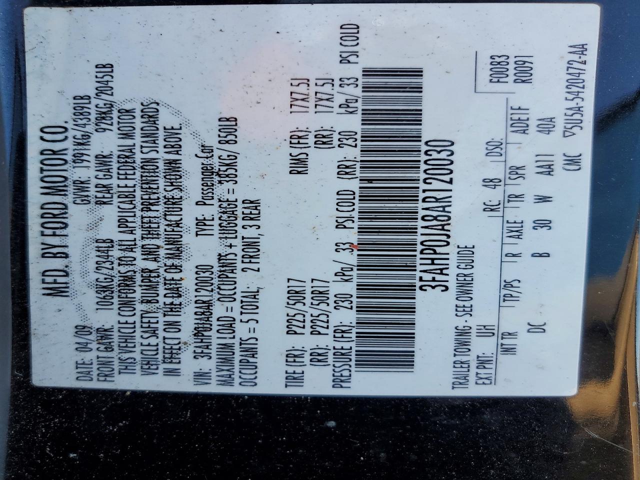 2010 Ford Fusion Sel Black vin: 3FAHP0JA8AR120030