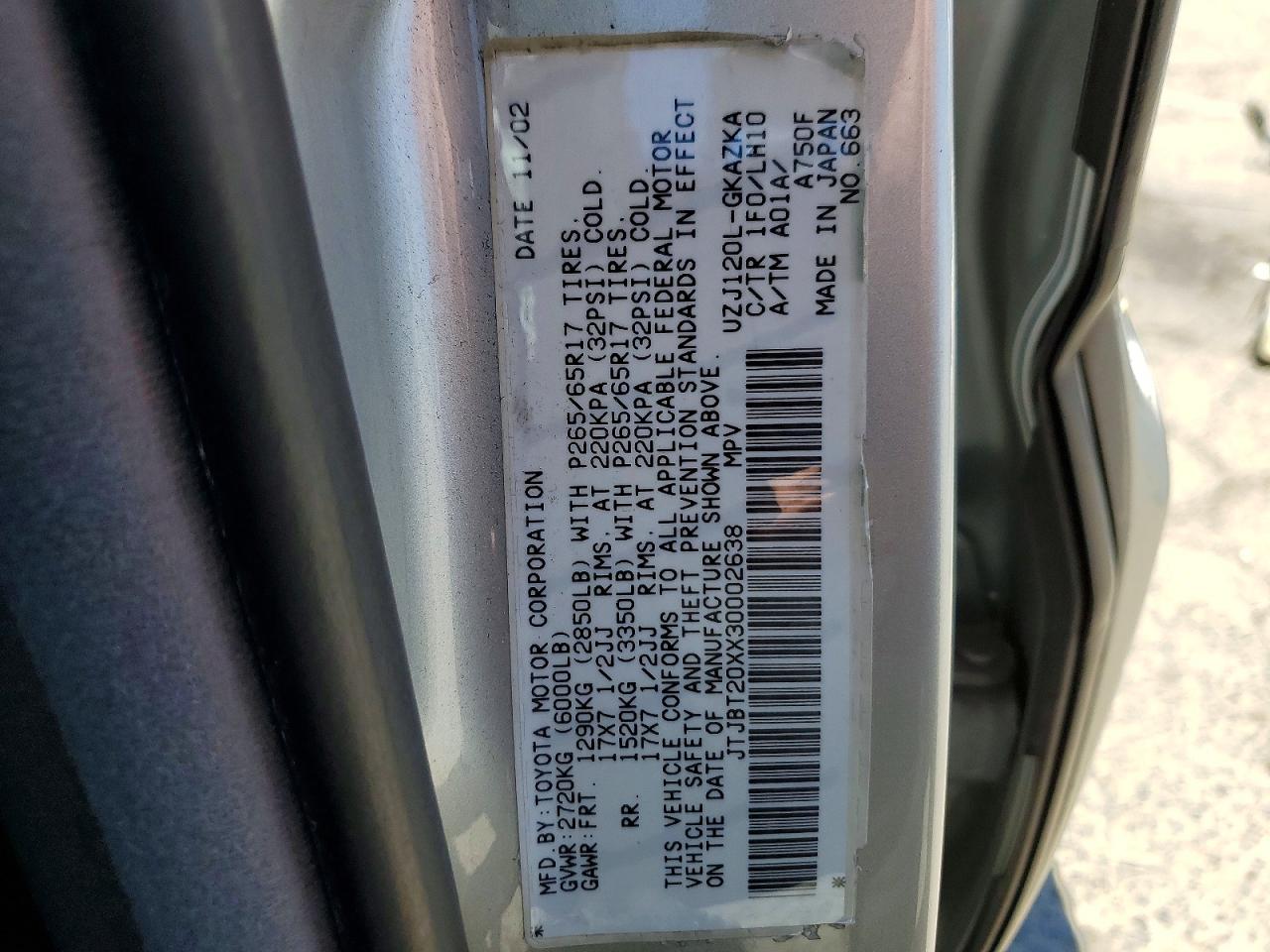 2003 Lexus Gx 470 Серебряный vin: JTJBT20XX30002638