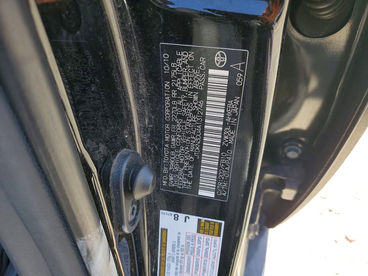 2010 Toyota Prius Iii Black vin: JTDKN3DU4A1312746