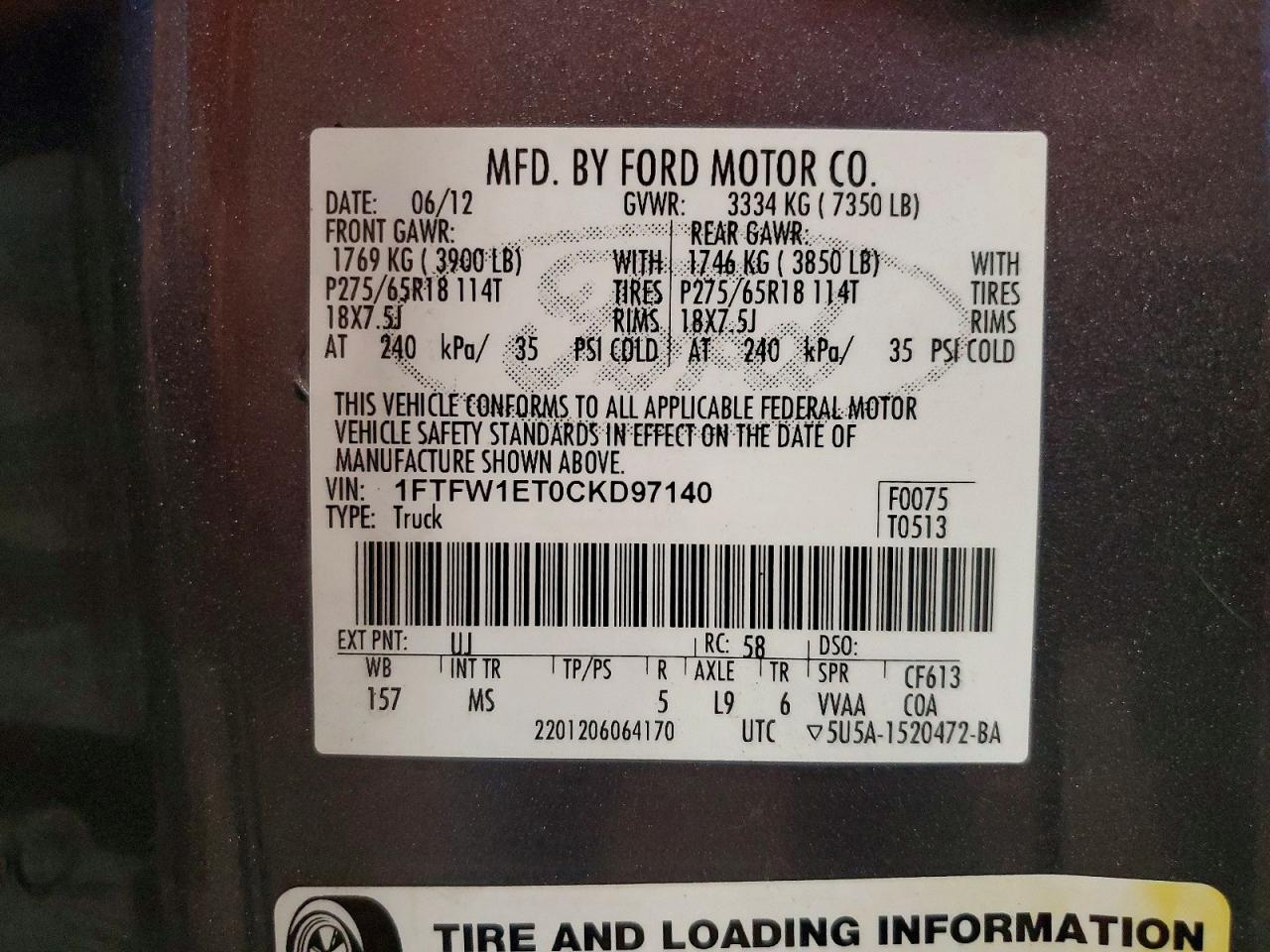 2012 Ford F150 Supercrew Gray vin: 1FTFW1ET0CKD97140