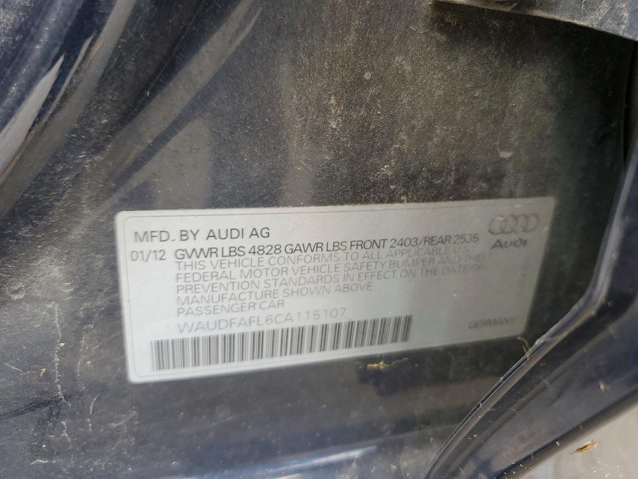 2012 Audi A4 Premium Black vin: WAUDFAFL6CA115107