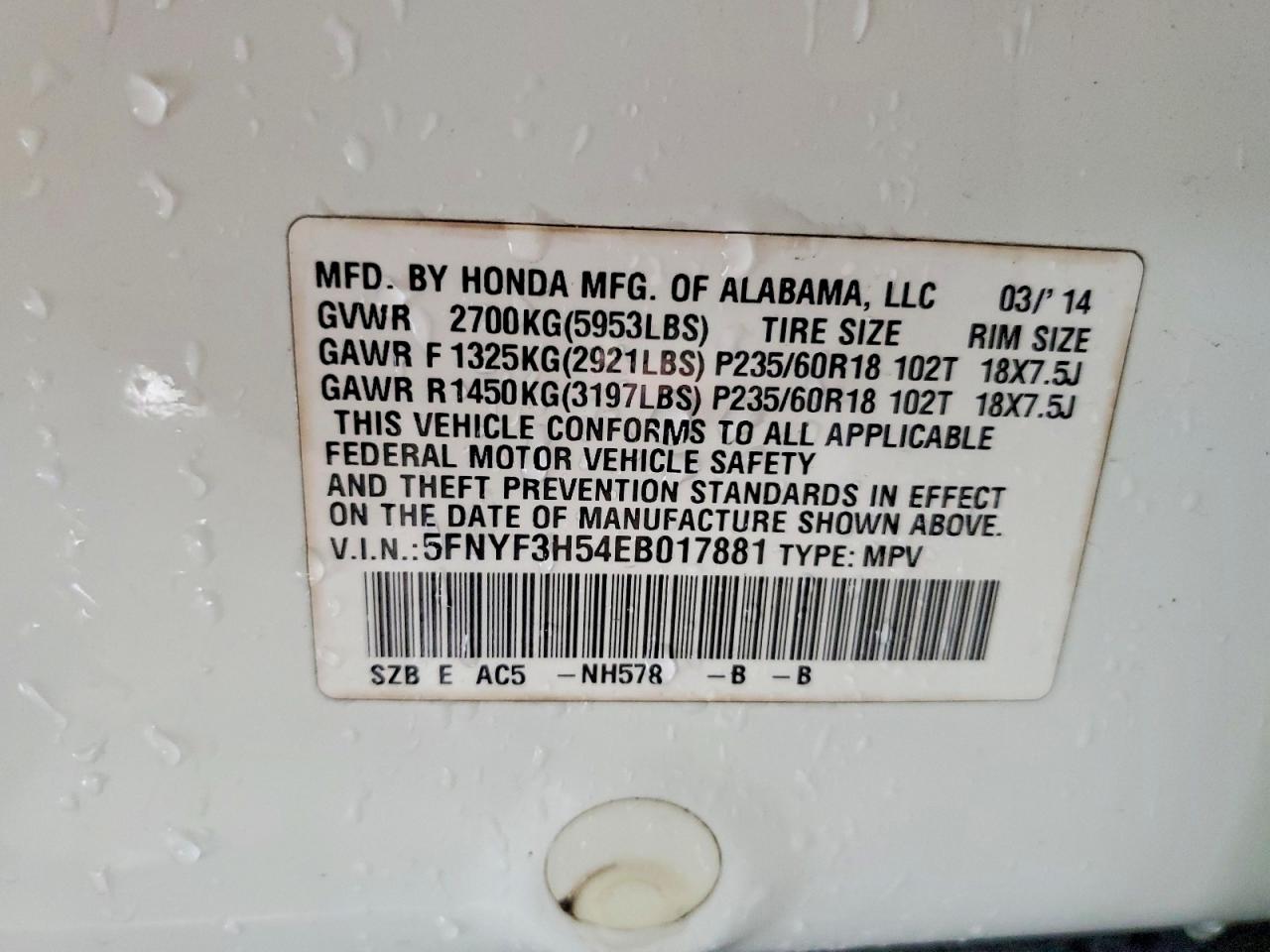 2014 Honda Pilot Exl Белый vin: 5FNYF3H54EB017881