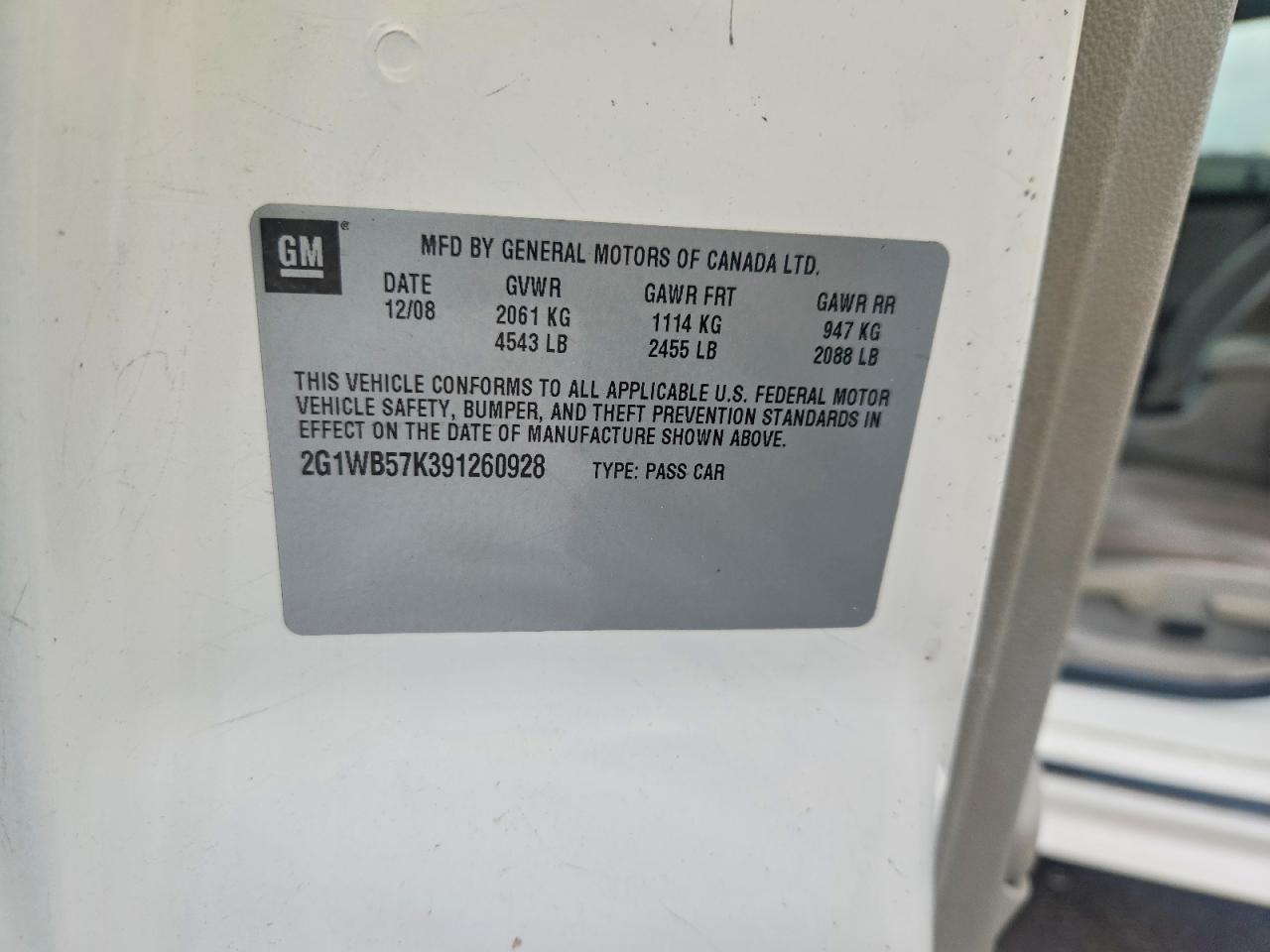 2009 Chevrolet Impala Ls Белый vin: 2G1WB57K391260928