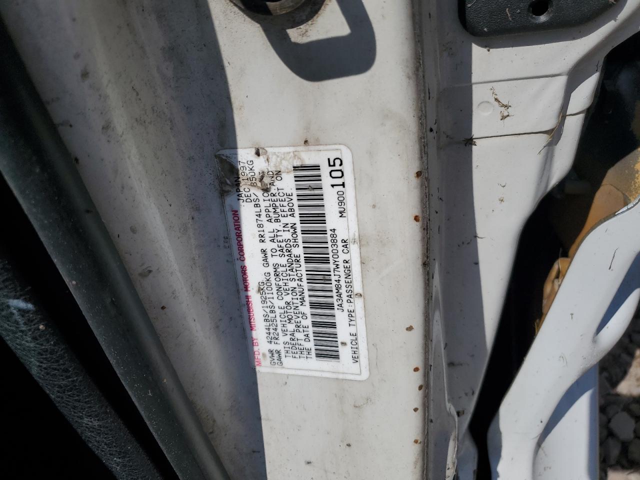 1998 Mitsubishi 3000 Gt Sl   White vin: JA3AM84J7WY003884