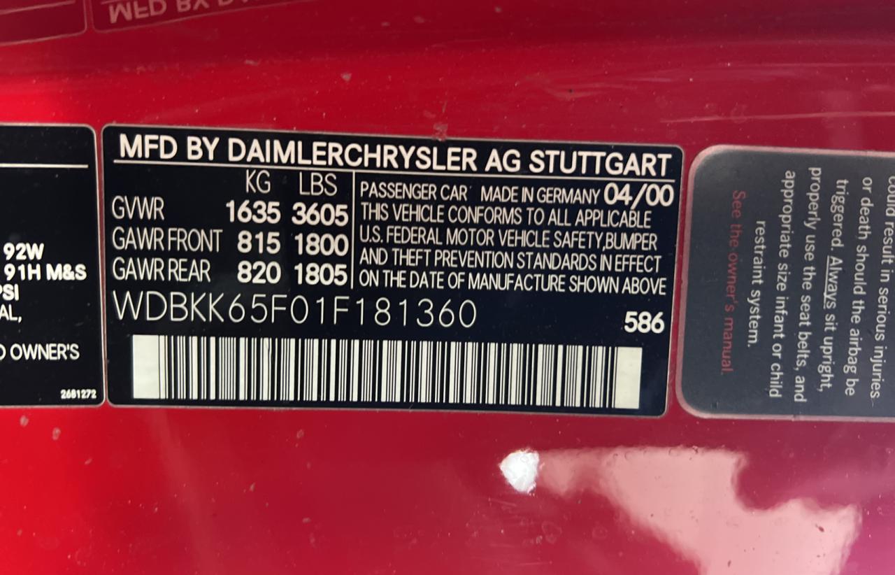 2001 Mercedes-benz Slk 320 Red vin: WDBKK65F01F181360