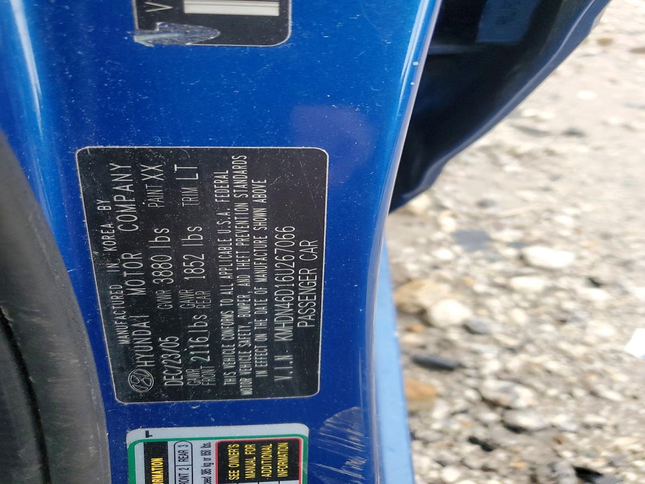 2006 Hyundai Elantra Gls Blue vin: KMHDN46D16U267066