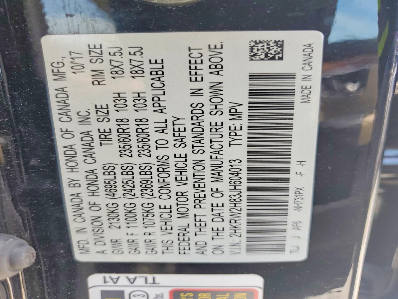 2018 Honda Cr-v Exl Black vin: 2HKRW2H83JH604013