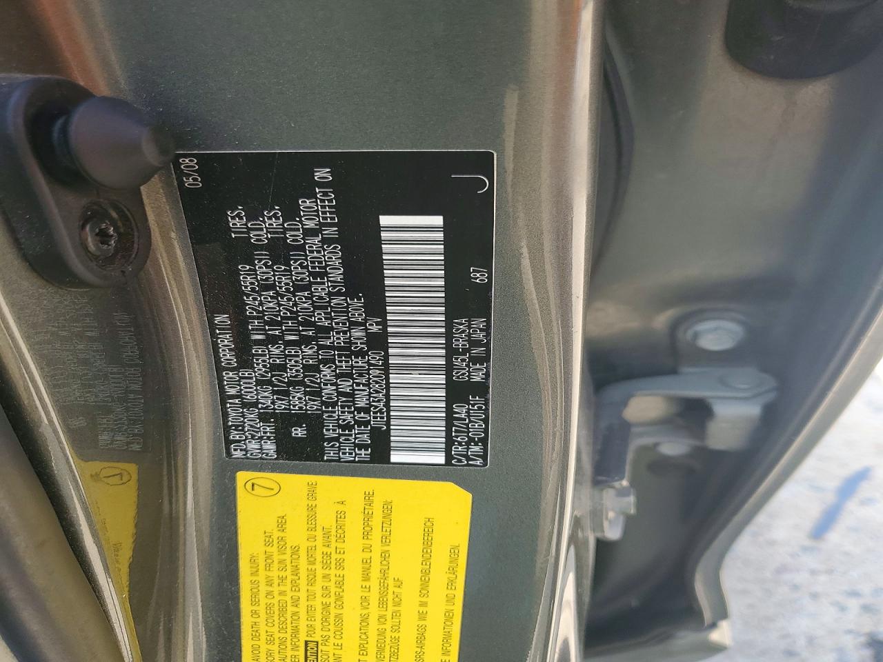2008 Toyota Highlander Sport Green vin: JTEES43A282091490