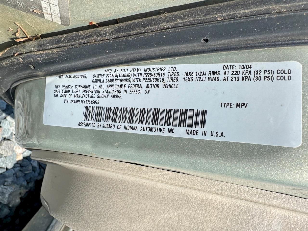 2005 Subaru Legacy Outback 2.5i Бежевый vin: 4S4BP61C457345039