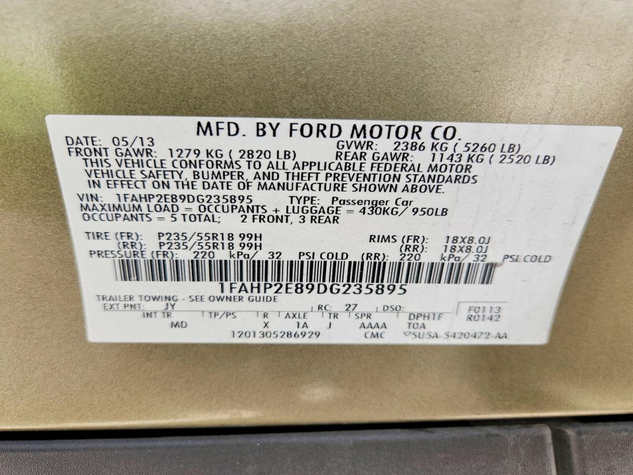 2013 Ford Taurus Sel Золотой vin: 1FAHP2E89DG235895
