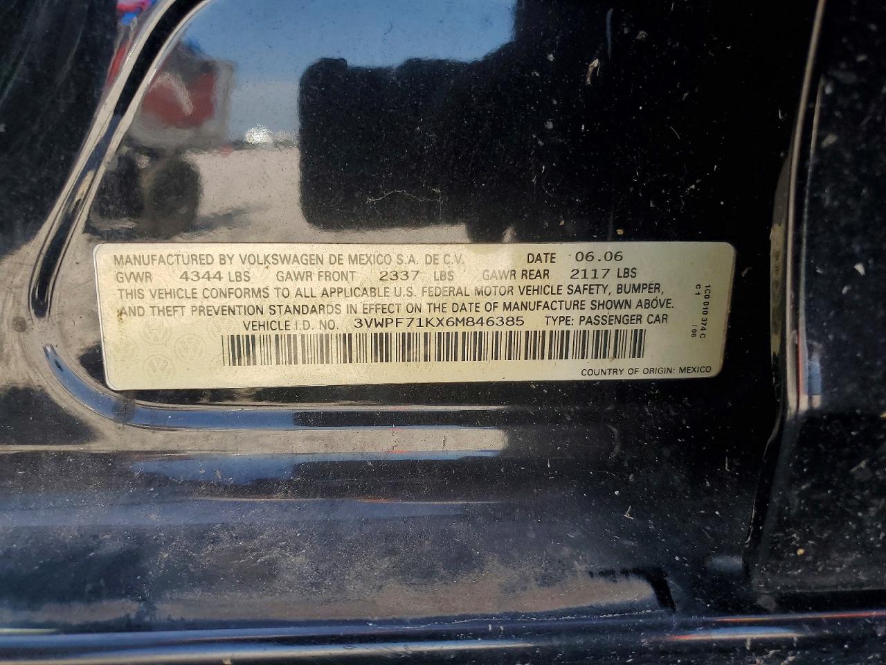 2006 Volkswagen Jetta Value Черный vin: 3VWPF71KX6M846385