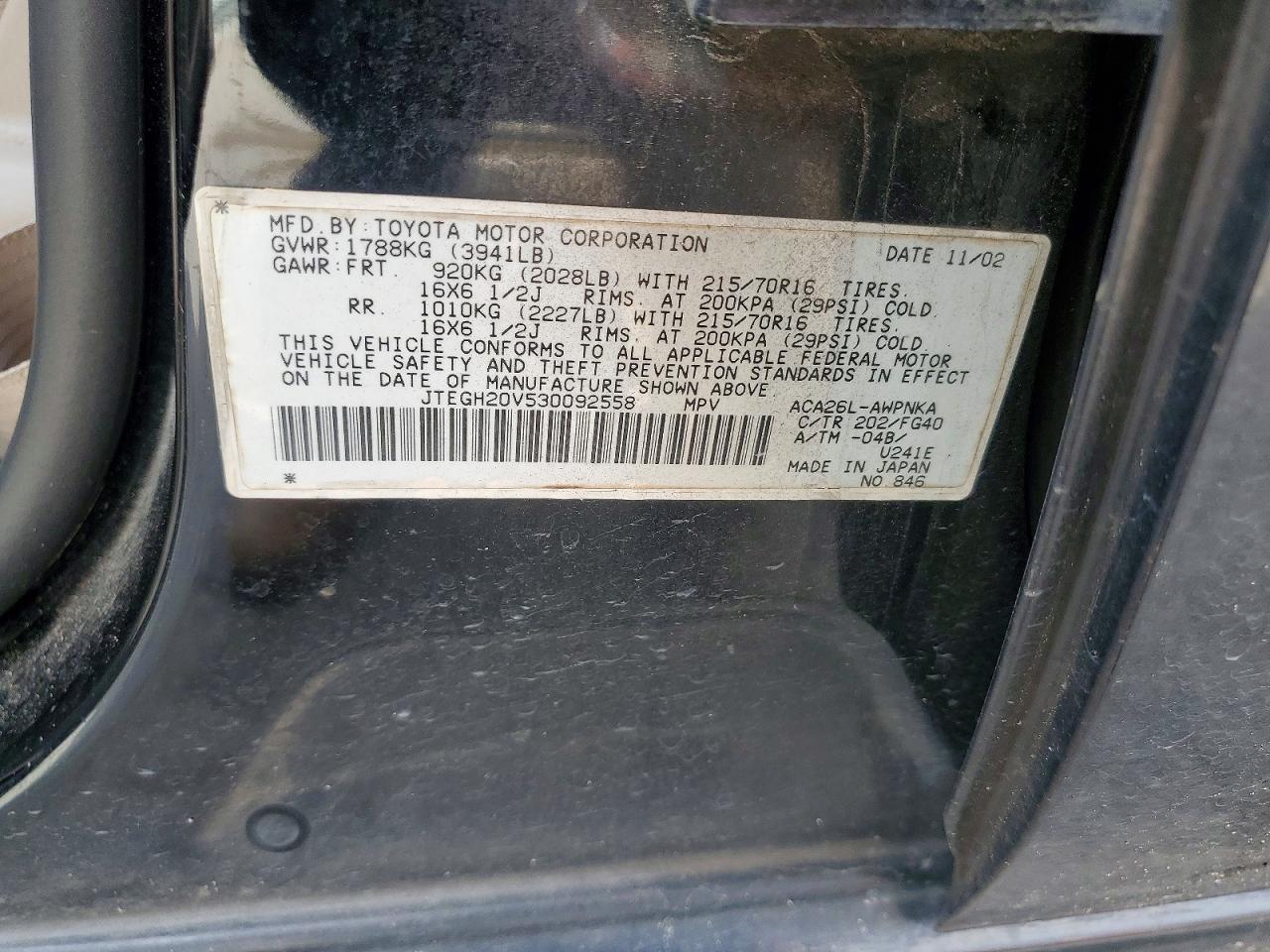 2003 Toyota Rav4 Base Black vin: JTEGH20V530092558