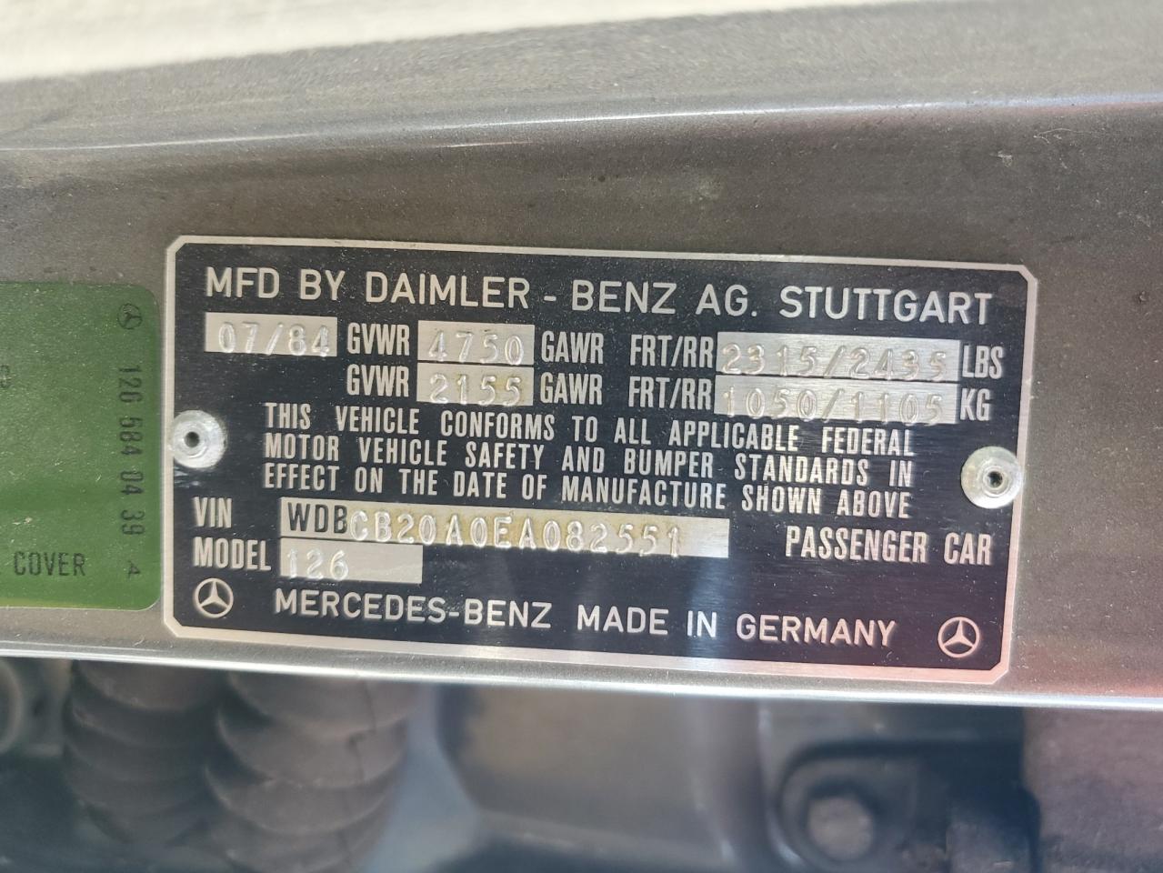 1984 Mercedes-benz 300 Sd Серый vin: WDBCB20A0EA082551