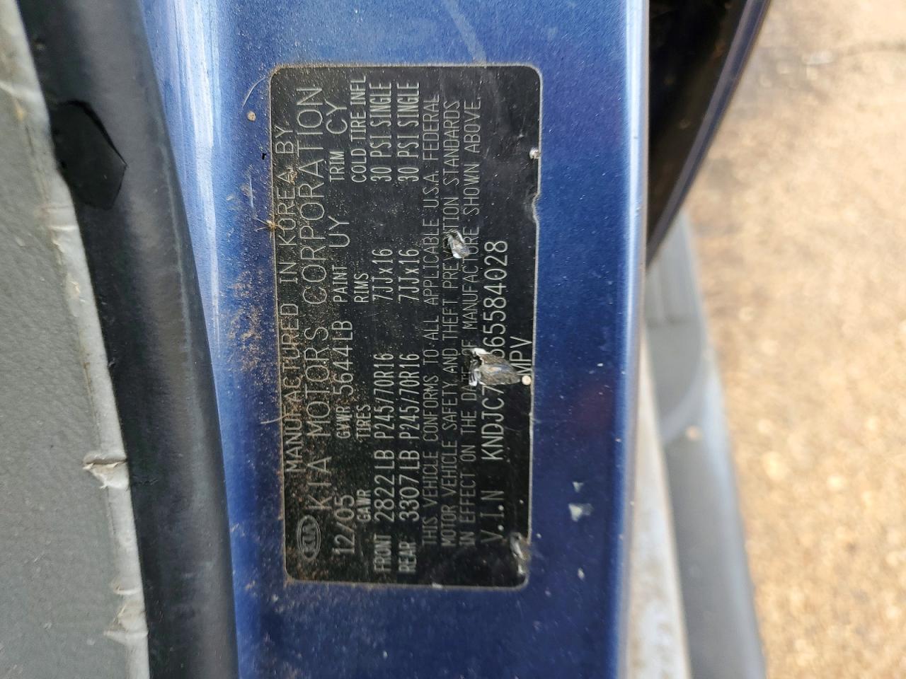 2006 Kia Sorento Lx Blue vin: KNDJC733565584028