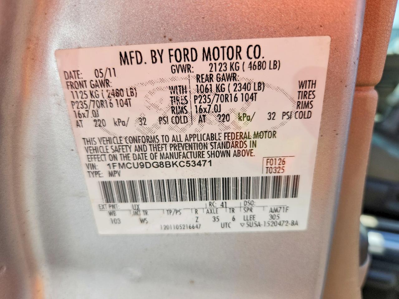 2011 Ford Escape Xlt Серебряный vin: 1FMCU9DG8BKC53471