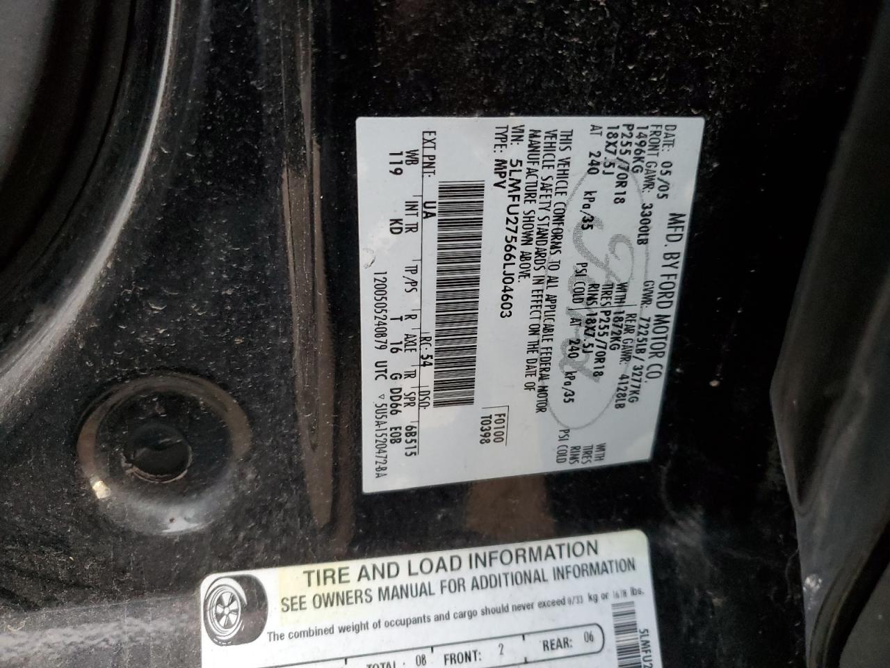 2006 Lincoln Navigator Черный vin: 5LMFU27566LJ04603