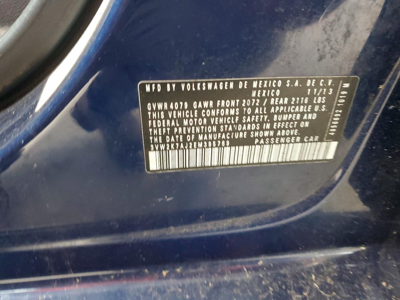 2014 Volkswagen Jetta Base Синий vin: 3VW2K7AJ2EM395769