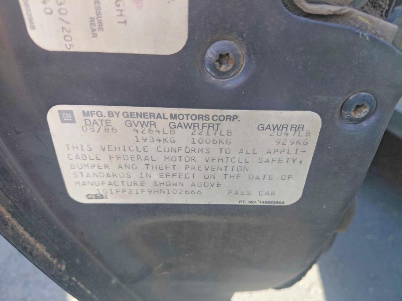 1987 Chev Camaro Черный vin: 1G1FP21F9HN102666