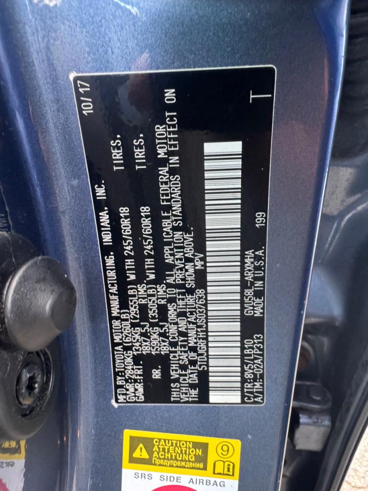 2018 Toyota Highlander Hybrid Синий vin: 5TDJGRFH1JS037638