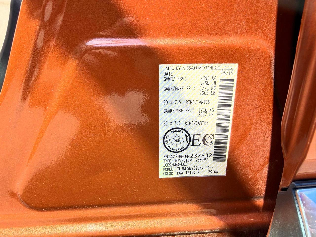 2015 Nissan Murano S Orange vin: 5N1AZ2MH4FN237832