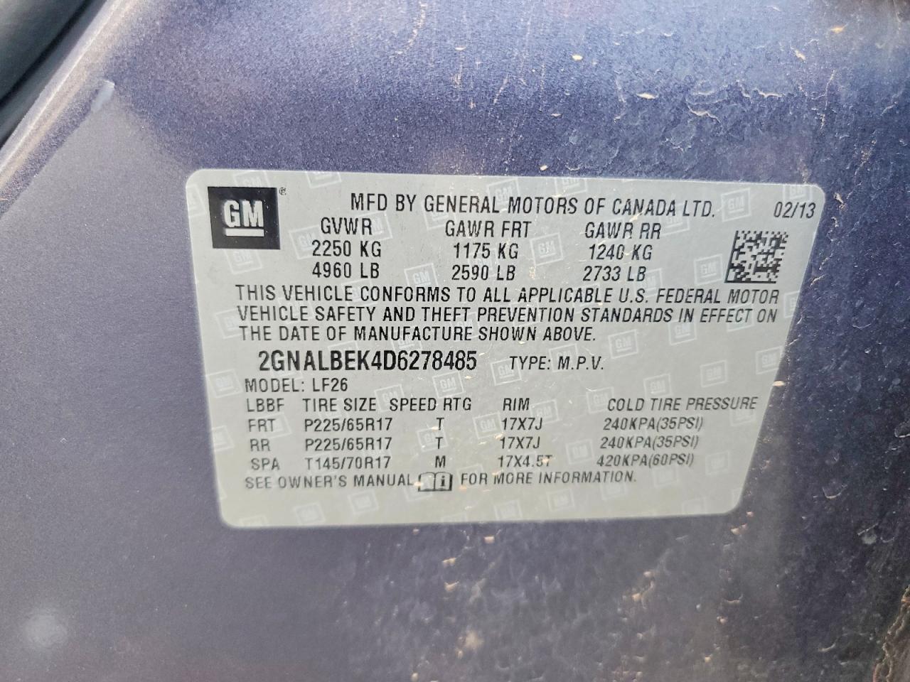 2013 Chevrolet Equinox Ls Blue vin: 2GNALBEK4D6278485