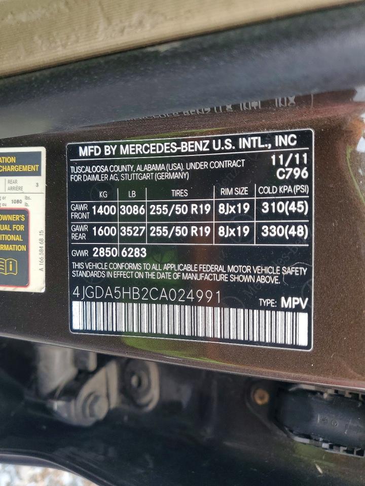 2012 Mercedes-benz Ml 350 4matic Brown vin: 4JGDA5HB2CA024991