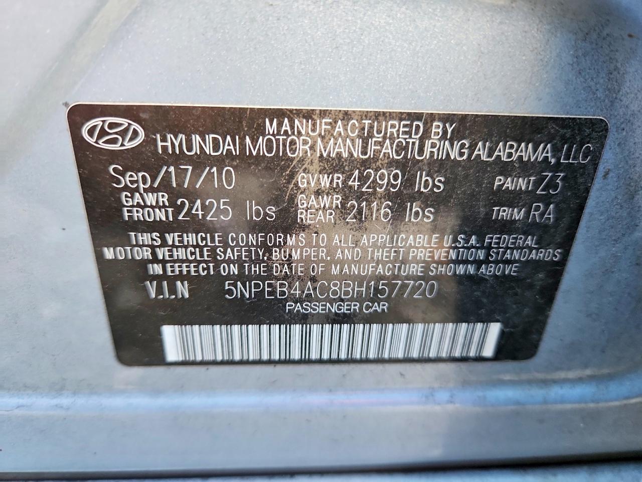 2011 Hyundai Sonata Gls Blue vin: 5NPEB4AC8BH157720