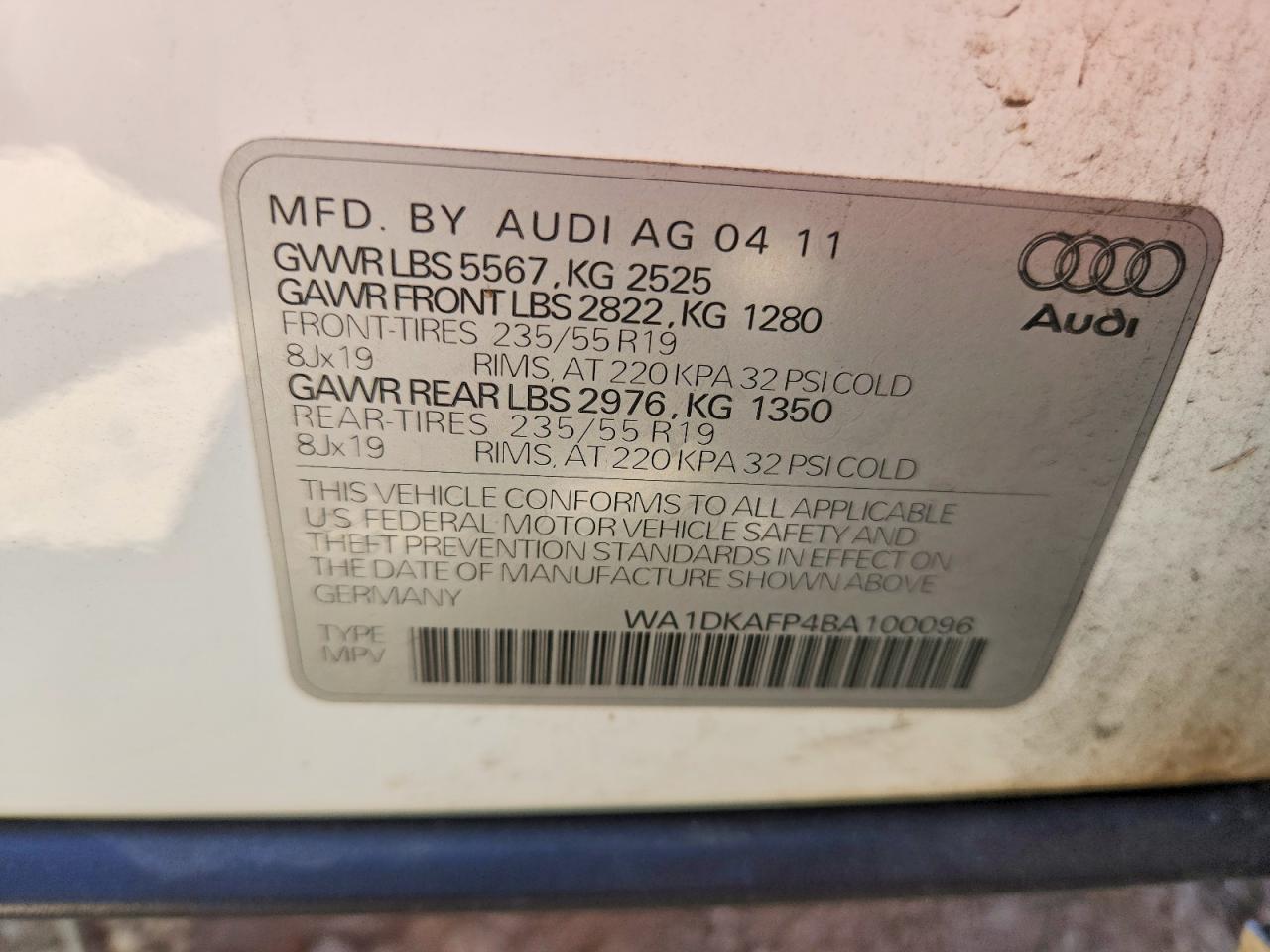 2011 Audi Q5 Premium Plus White vin: WA1DKAFP4BA100096