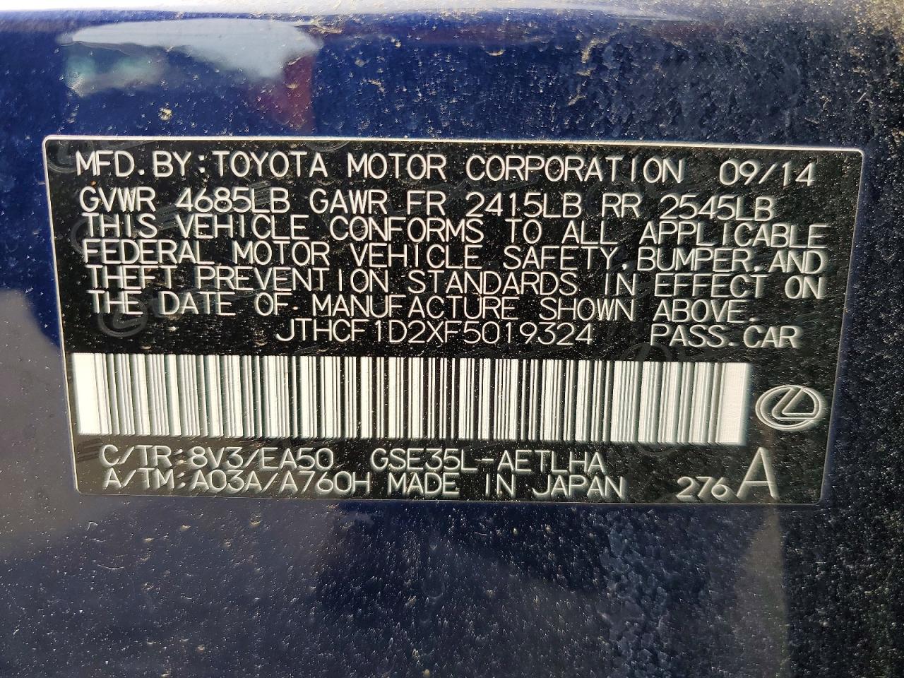 2015 Lexus Is 250 Blue vin: JTHCF1D2XF5019324