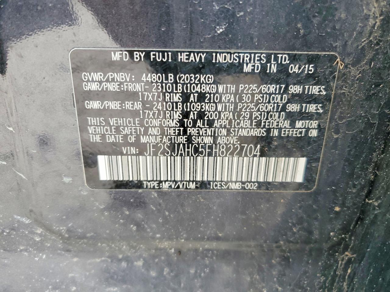 2015 Subaru Forester 2.5i Limited Gray vin: JF2SJAHC5FH822704